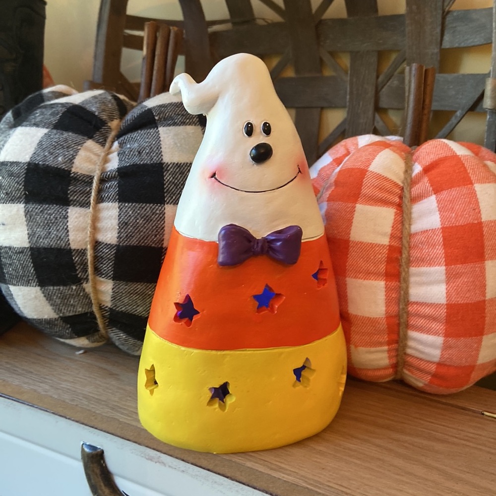 NEW! Led Lighted Sweet Fall Harvest Ceramic Halloween Candy Corn Boo Ghost - Picture 9 of 9